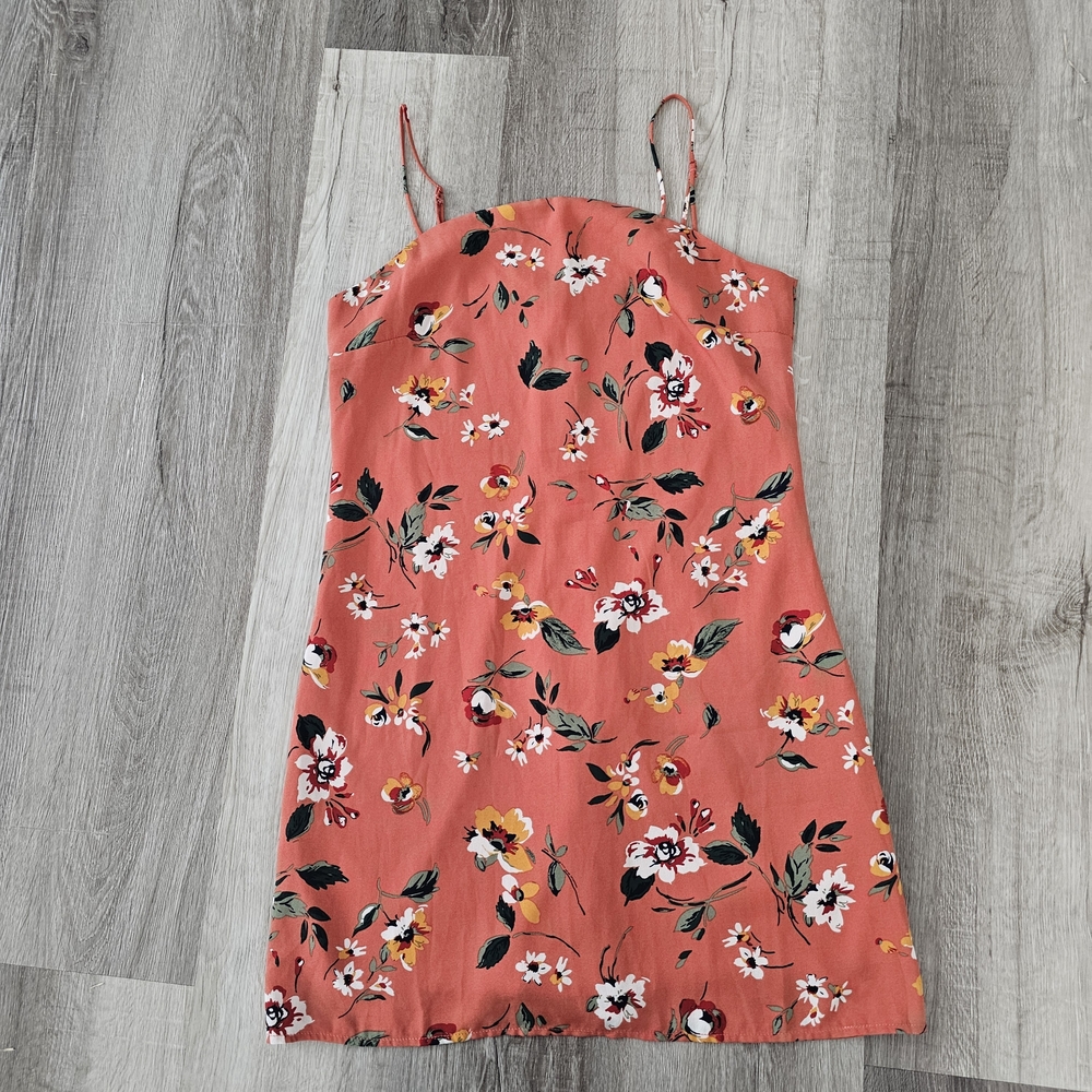 Coral Floral Spaghetti-Strap Dress